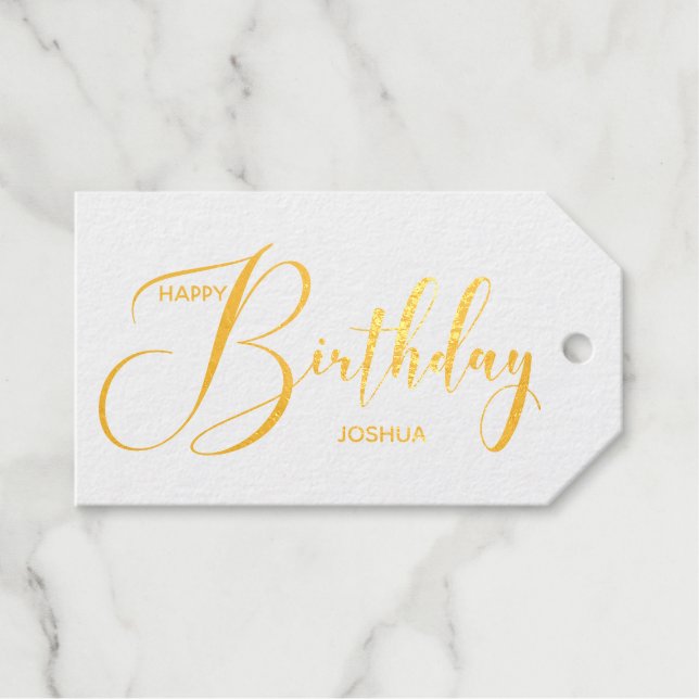 Personalisierter Name Gold Foil Happy Birthday Geschenkanhänger (Vorderseite (Horizontal))