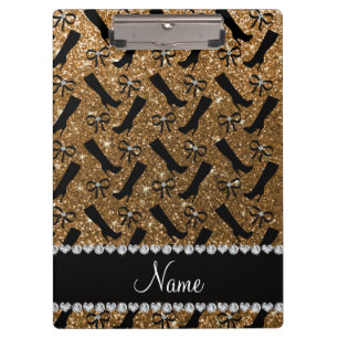 Personalisierter Name Gold Glitzer Stiefel Bows Klemmbrett