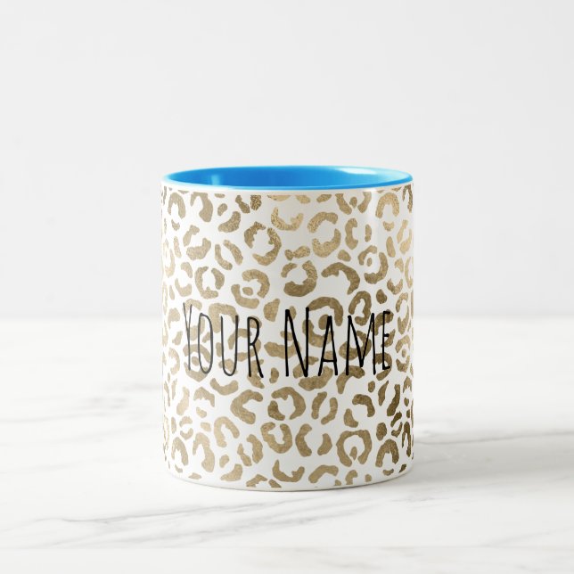 Personalisierter Name Gold Leopard Print Zweifarbige Tasse (Mittel)
