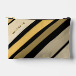 Personalisierter Name Gold Schwarz Creme Streifen Zubehörtasche
