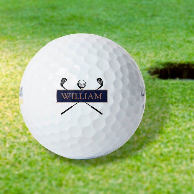 Personalisierter Name Gold und Navy Blue Golfball (Von Creator hochgeladen)