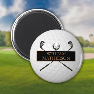Personalisierter Name Gold und Schwarz Golfball Magnet