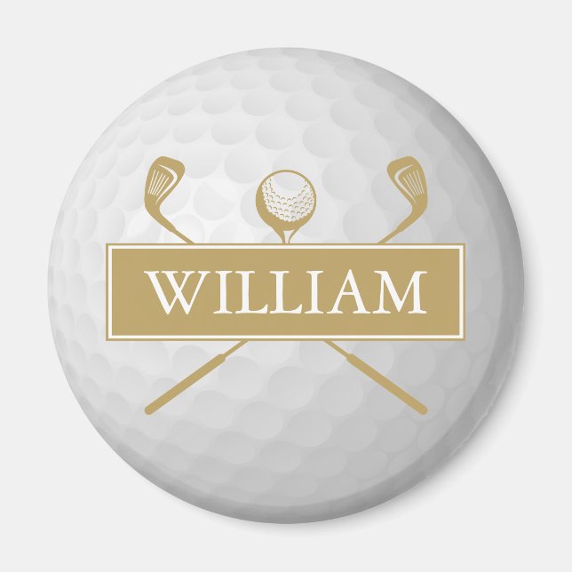 Personalisierter Name Gold und White Golf Ball Magnet (Vorne)