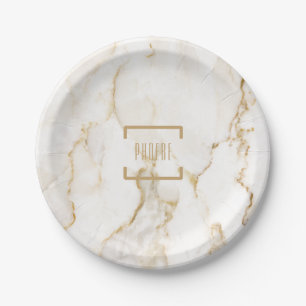 Personalisierter Name Goldeffekt Marmor Pappteller