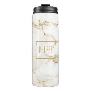 Personalisierter Name Goldeffekt Marmor Thermosbecher