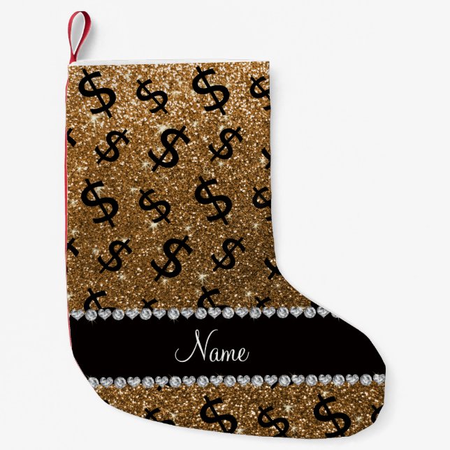 Personalisierter Name Goldpreis-Glitzer Kleiner Weihnachtsstrumpf (Vorderseite)