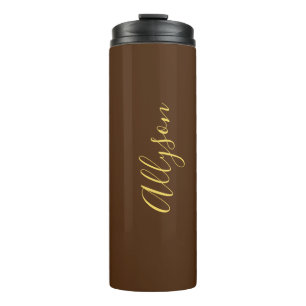 Personalisierter Name Goldschrift vertikal, Schoko Thermosbecher