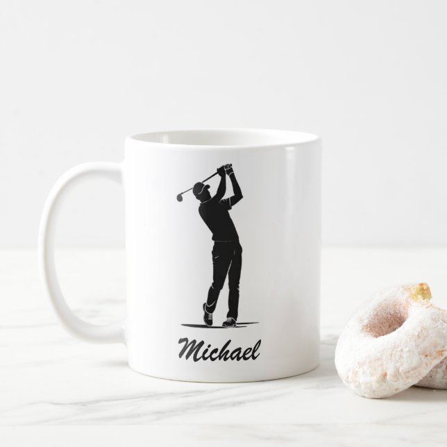 Personalisierter Name Golf Player Golfer Golfspiel Kaffeetasse (Mit Donut)