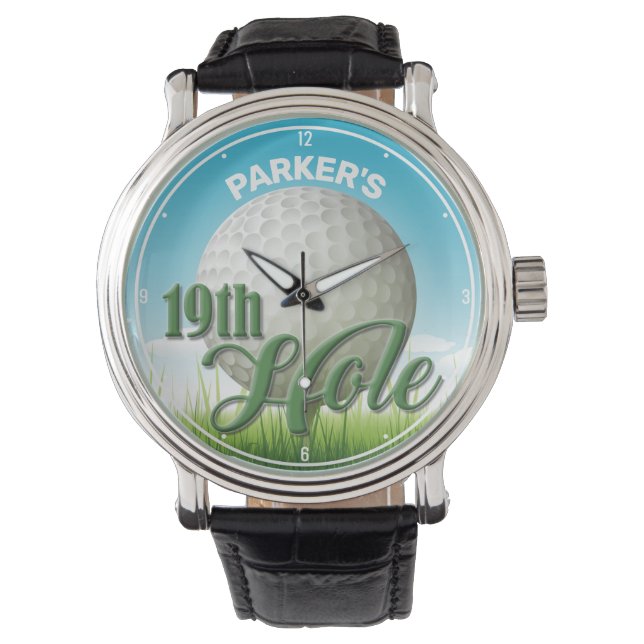 Personalisierter NAME Golfer Golf Pro Ball 19. Loc Armbanduhr (Vorderseite)