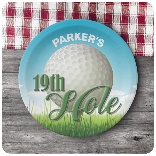 Personalisierter NAME Golfer Golf Pro Ball 19. Loc Pappteller (Von Creator hochgeladen)