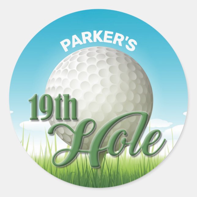 Personalisierter NAME Golfer Golf Pro Ball 19. Loc Runder Aufkleber (Vorderseite)
