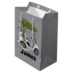 Personalisierter Name Golfer Weihnachten Golf Cart Mittlere Geschenktüte