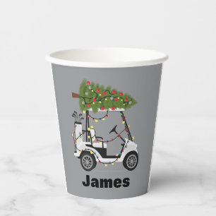 Personalisierter Name Golfer Weihnachten Golf Cart Pappbecher
