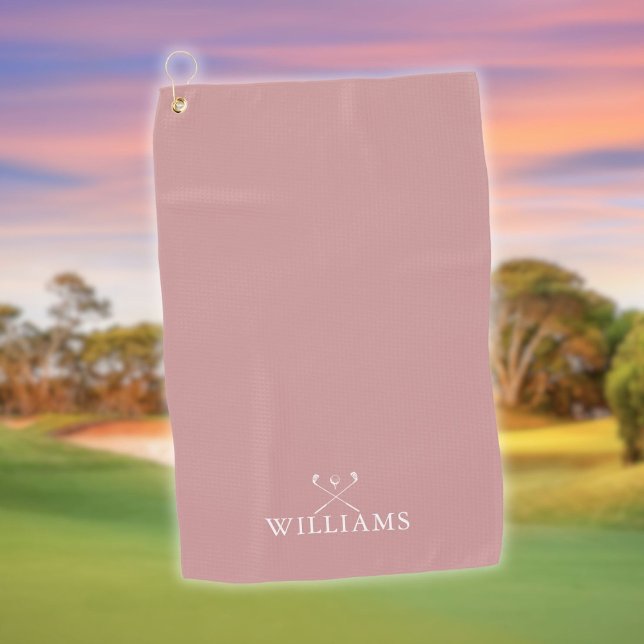 Personalisierter Name Golfklubs Dusty Rose Rosa Golfhandtuch (Personalized Name Golf Clubs Dusty Rose Pink Golf Towel)