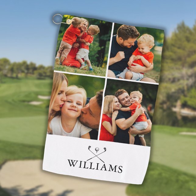 Personalisierter Name Golfklubs FotoCollage Golfhandtuch (Personalized Name Golf Clubs Photo Collage Golf Towel)