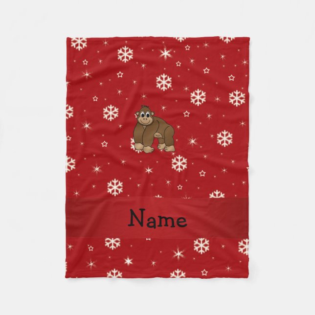 Personalisierter Name Gorilla Rote Schneeflocken Fleecedecke (Vorderseite)