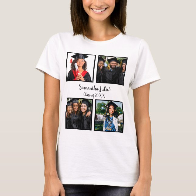 Personalisierter Name Graduate 4 FotoCollage T-Shirt (Vorderseite)