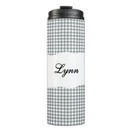 Personalisierter Name Grau Gingham-Muster Thermosbecher