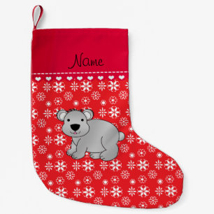 Personalisierter Name Graue Koala-Schneeflocken Kleiner Weihnachtsstrumpf