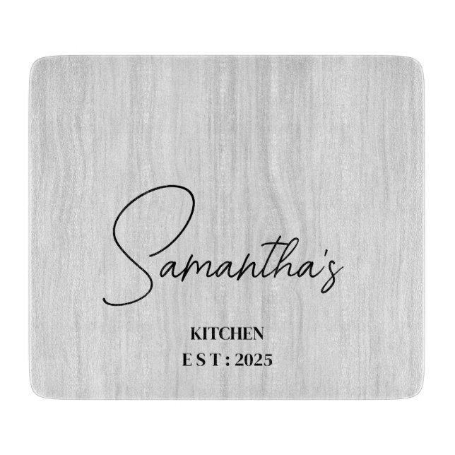 Personalisierter Name Gray Wood Bauernhof Küche Schneidebrett (Vorderseite)