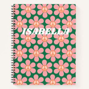 Personalisierter Name Groovy Floral Peace Schule Notizbuch