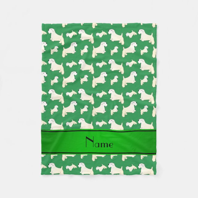 Personalisierter Name Grün Sealyham Terrier Hunde Fleecedecke (Vorderseite)