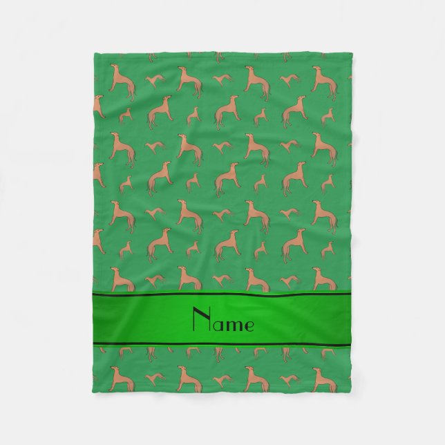 Personalisierter Name Grün Whippet Hunde Fleecedecke (Vorderseite)