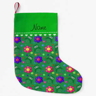 Personalisierter Name grüne Eule Blume Muster Kleiner Weihnachtsstrumpf