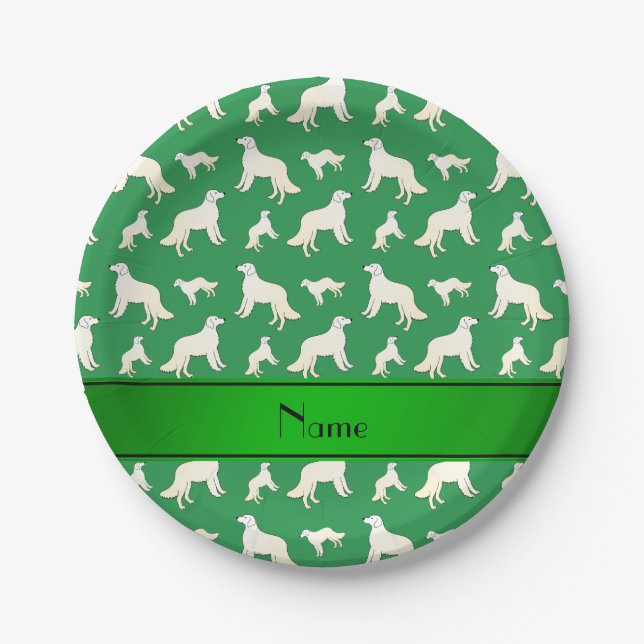 Personalisierter Name: grüne Kuvasz-Hunde Pappteller (Vorderseite)