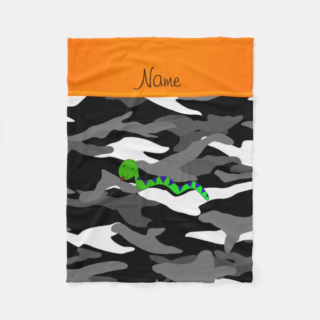 Personalisierter Name grüne Schlange schwarze Tarn Fleecedecke (Vorderseite)