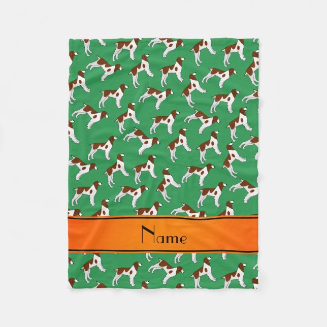 Personalisierter Name Grüne Spaniel-Hunde Fleecedecke (Vorderseite)