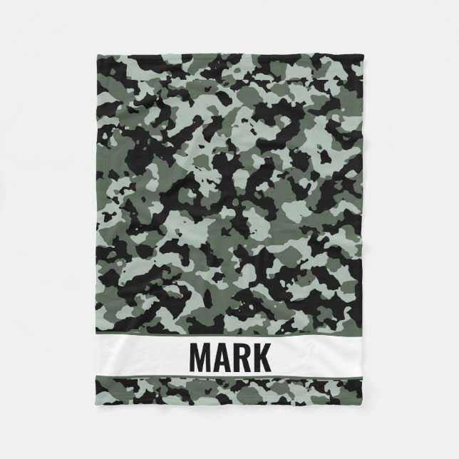 Personalisierter Name Grünes Camouflage-Muster Fleecedecke (Vorderseite)