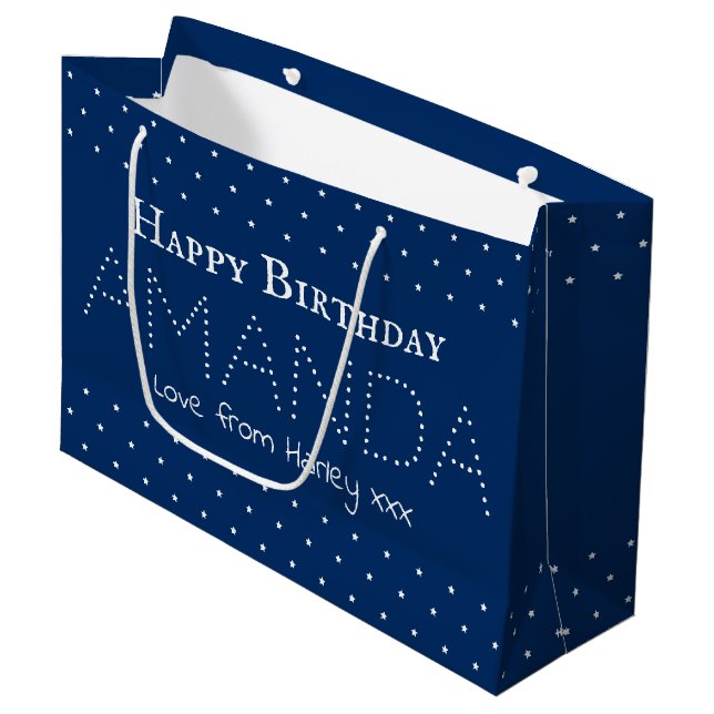 Personalisierter Name Happy Birthday Customizable  Große Geschenktüte (Vorderseite Schrägansicht)