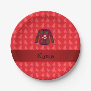 Personalisierter Name hässliche Weihnachten Pullov Pappteller