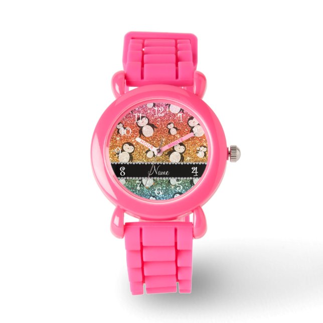 Personalisierter Name heller Regenbogen-Glitzer-Pi Armbanduhr (Vorderseite)