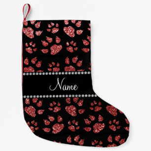 Personalisierter Name hellroter Glitzer Katzenpast Kleiner Weihnachtsstrumpf