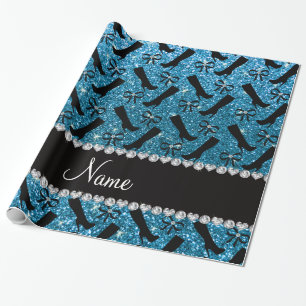 Personalisierter Name Himmel blauer Glitzer Stiefe Geschenkpapier