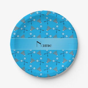 Personalisierter Name Himmelblau badminton Pappteller