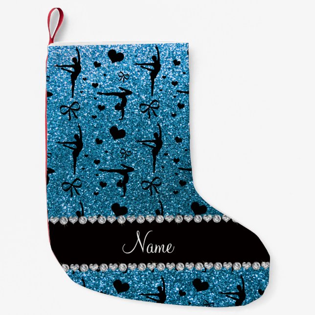 Personalisierter Name Himmelblau Glitzer Gymnastik Kleiner Weihnachtsstrumpf (Vorderseite)