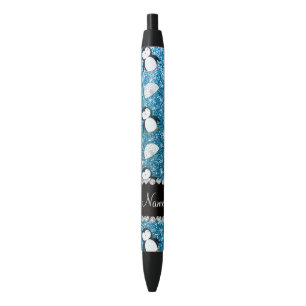 Personalisierter Name Himmelblau Glitzer Pinguine  Kugelschreiber