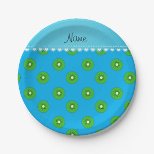 Personalisierter Name Himmelblau-grünes Kiwi Pappteller