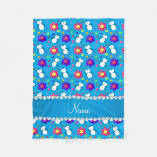Personalisierter Name Himmelblau Pinguine Blume Fleecedecke