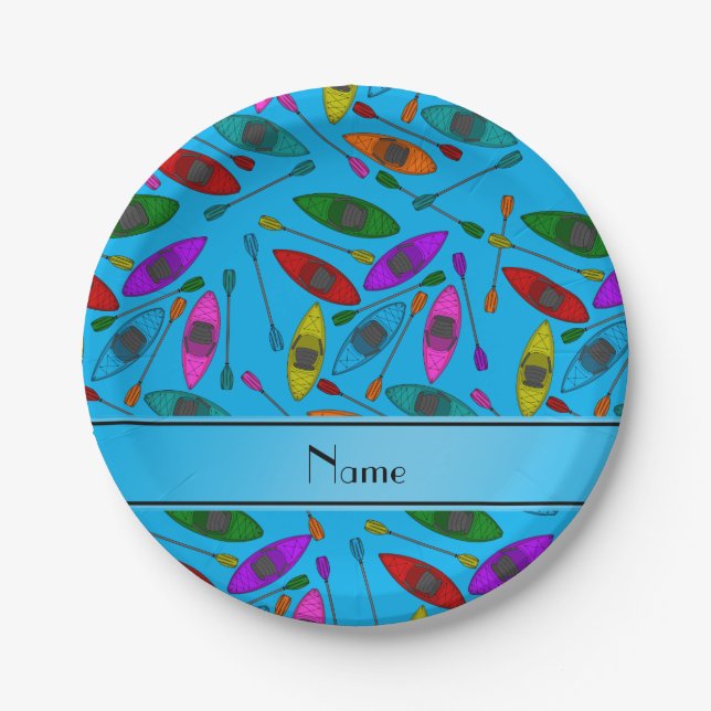 Personalisierter Name Himmelblau Regenbogenkajaks Pappteller (Vorderseite)