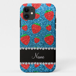 Personalisierter Name Himmelsblau Glitzer Erdbeere Case-Mate iPhone Hülle