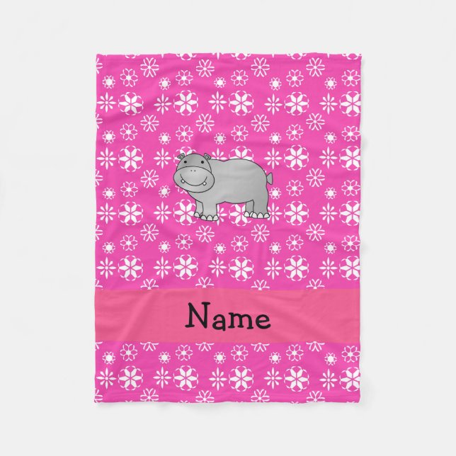 Personalisierter Name Hippo rosa Schneeflocken Fleecedecke (Vorderseite)