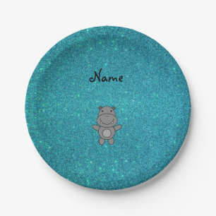 Personalisierter Name hippo türkis Glitzer Pappteller