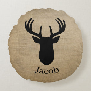 Personalisierter Name Hirsch Rundes Kissen