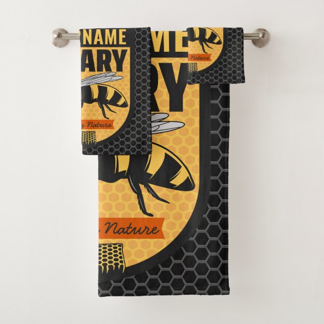 Personalisierter NAME Honey Bee Apiary Beehives Fa Badhandtuch Set (Insitu)