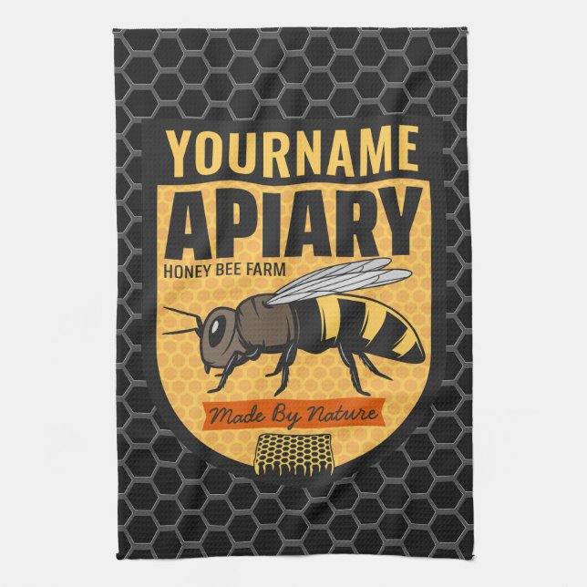 Personalisierter NAME Honey Bee Apiary Beehives Fa Geschirrtuch (Vertikal)