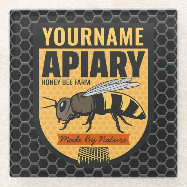 Personalisierter NAME Honey Bee Apiary Beehives Fa Glasuntersetzer (Vorderseite)